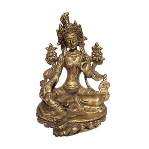 Statue Tibetan Of Green Tara Green Deity Buddhist Brass 7385